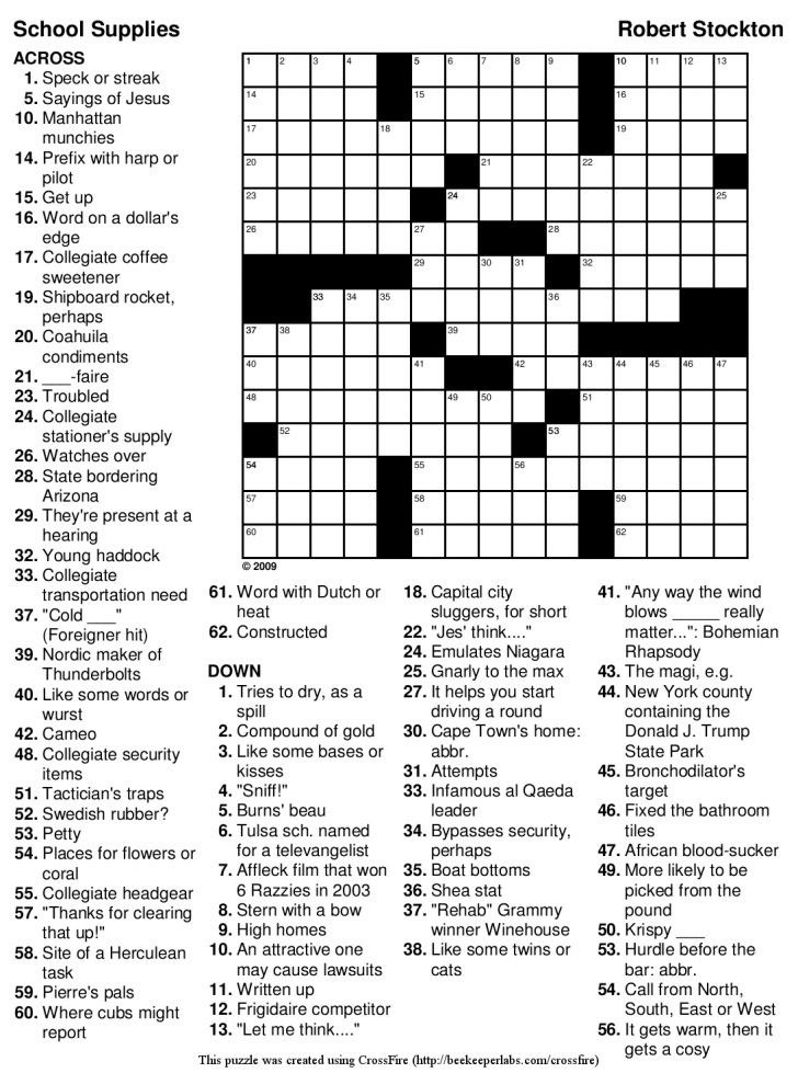 Printable Crosswords For Adults Free Printable Crossword Puzzles | Free ...