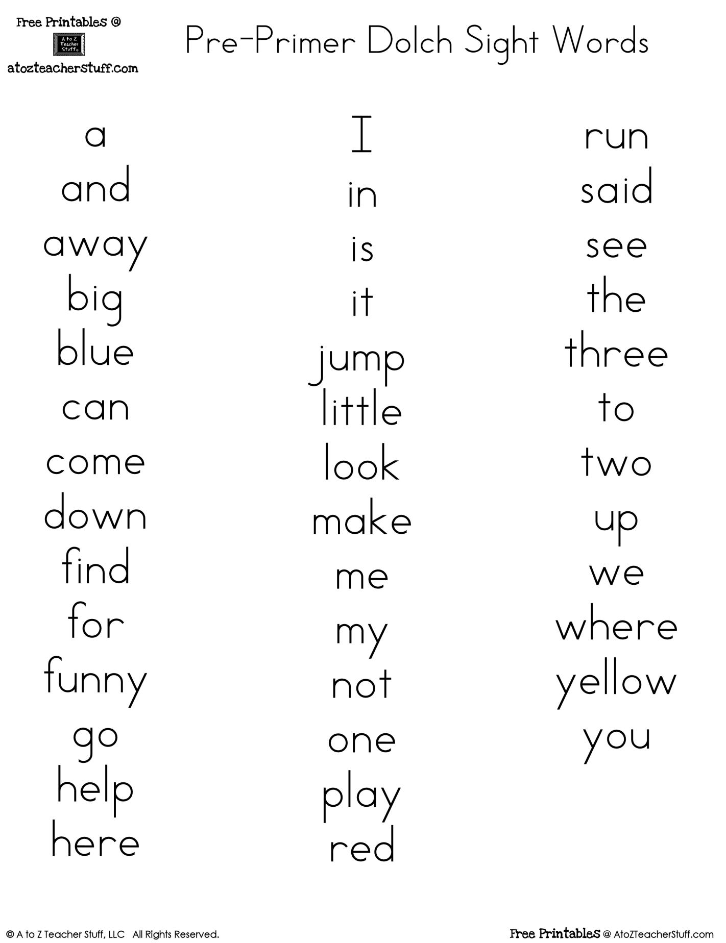 Free Printable Dolch Sight Words Worksheets Printable Worksheets