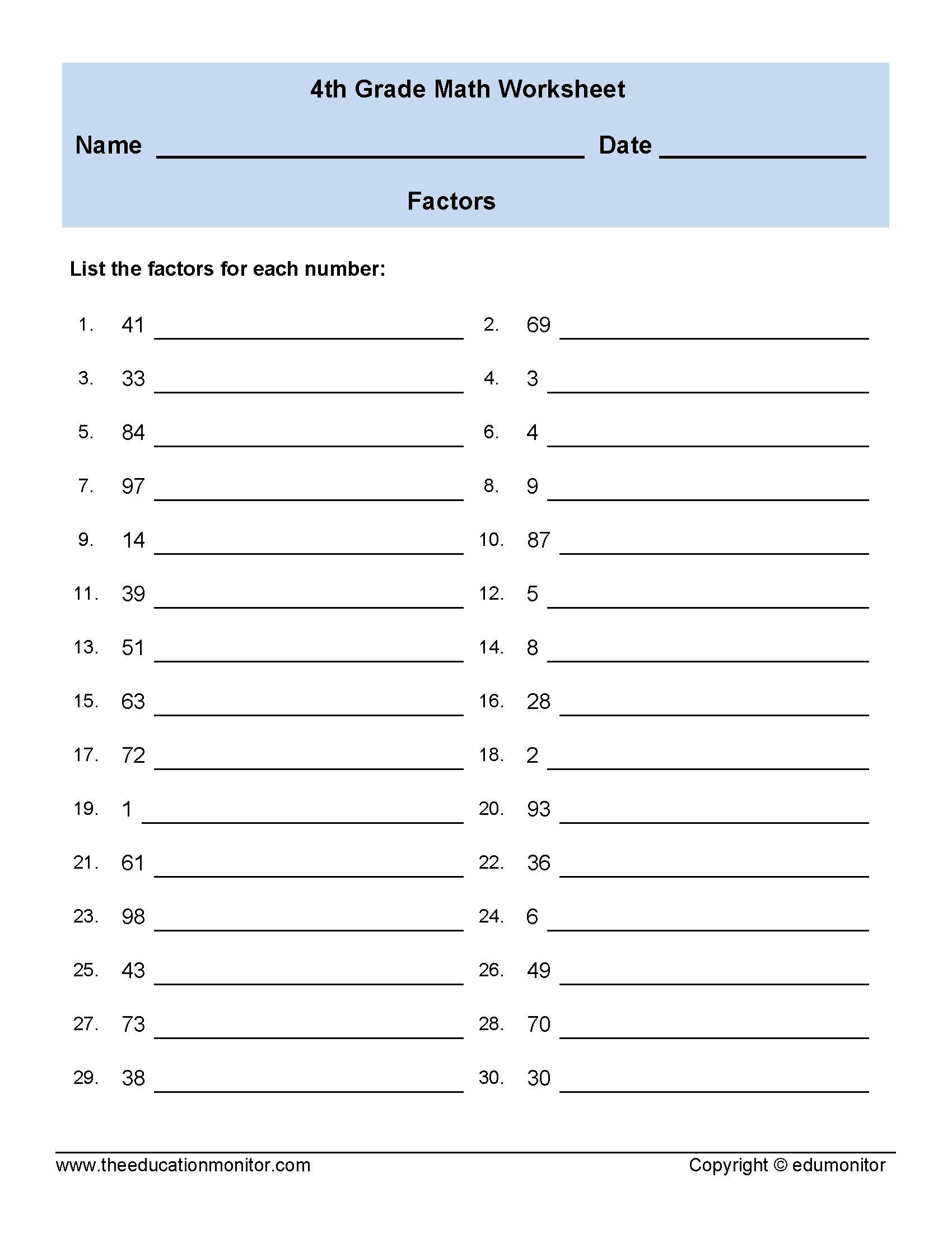 Printable School Worksheets For 4Th Graders Printable Worksheets