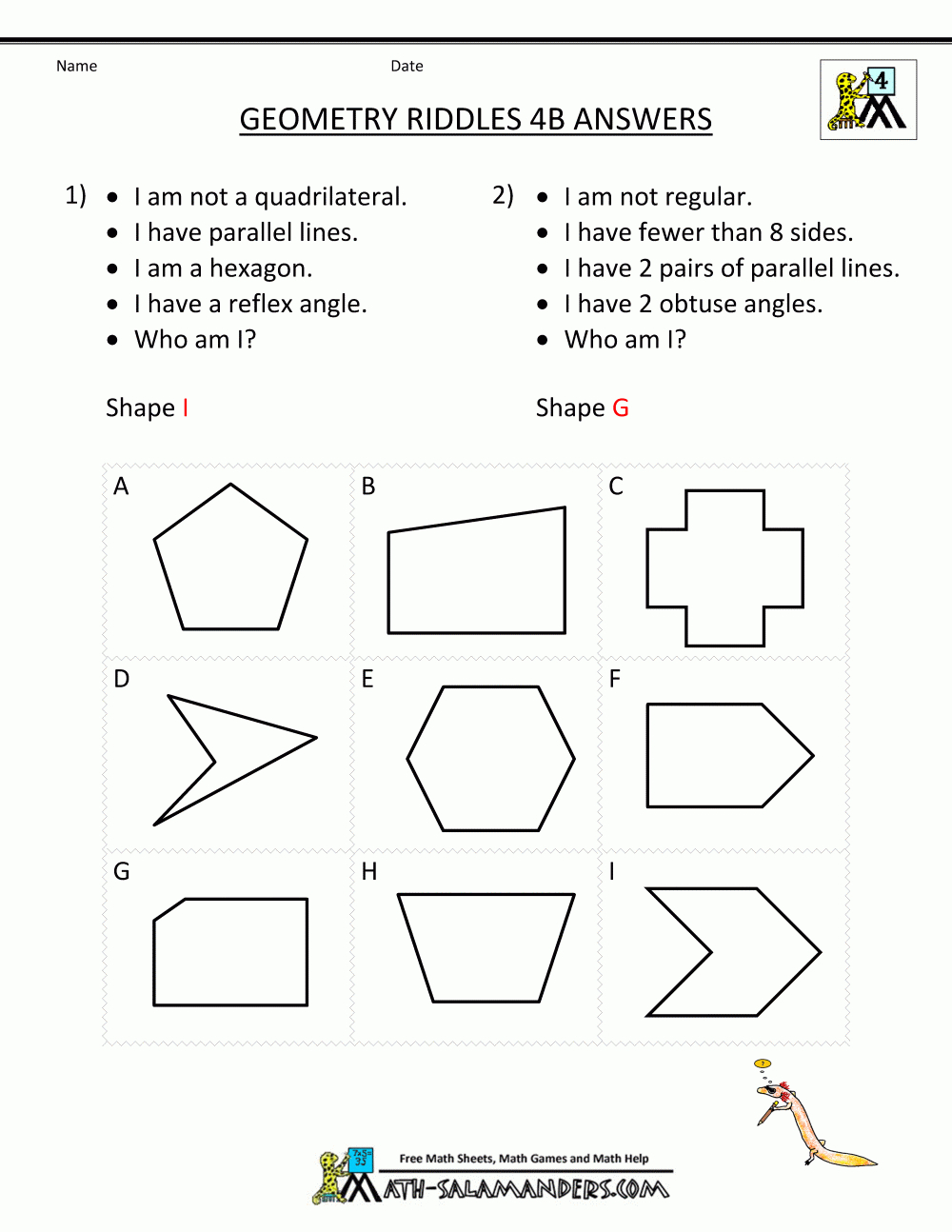 Printable Geometry Worksheets - Riddles | Riddles Worksheets Printable