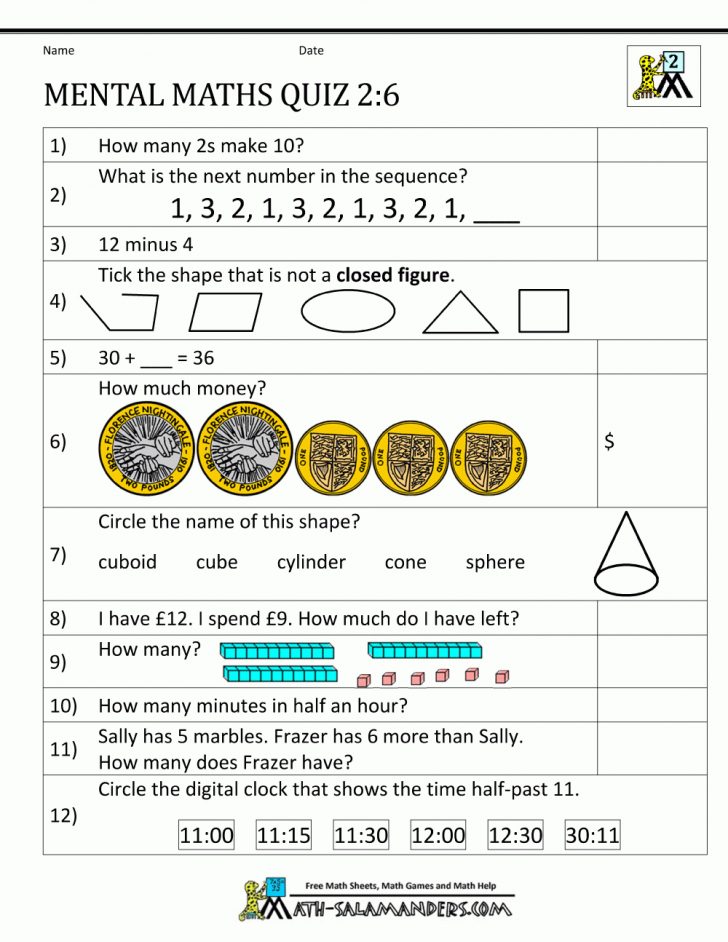 Printable Mental Maths Year 2 Worksheets | Key Stage 1 Maths Printable ...