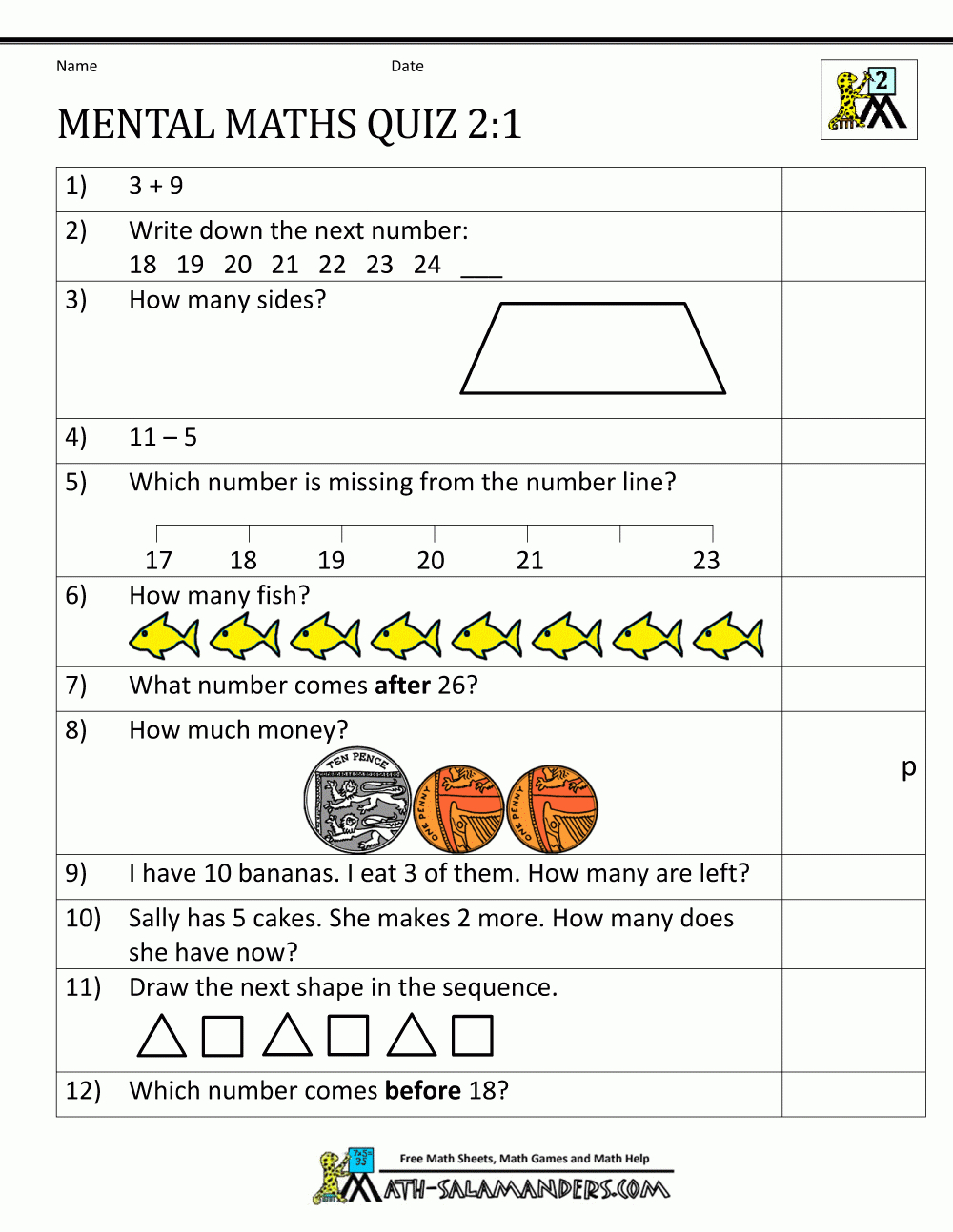 Printable Mental Maths Year 2 Worksheets | Primary Maths Worksheets Free Printable