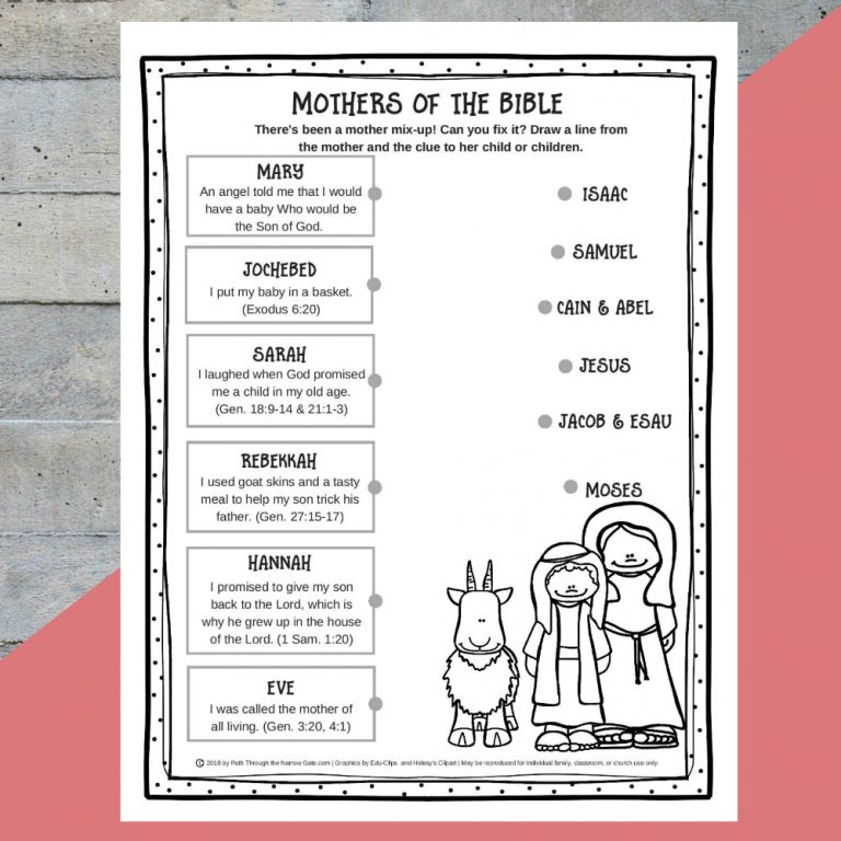Printable Mothers Of The Bible Worksheet - Path Through The Narrow Gate ...