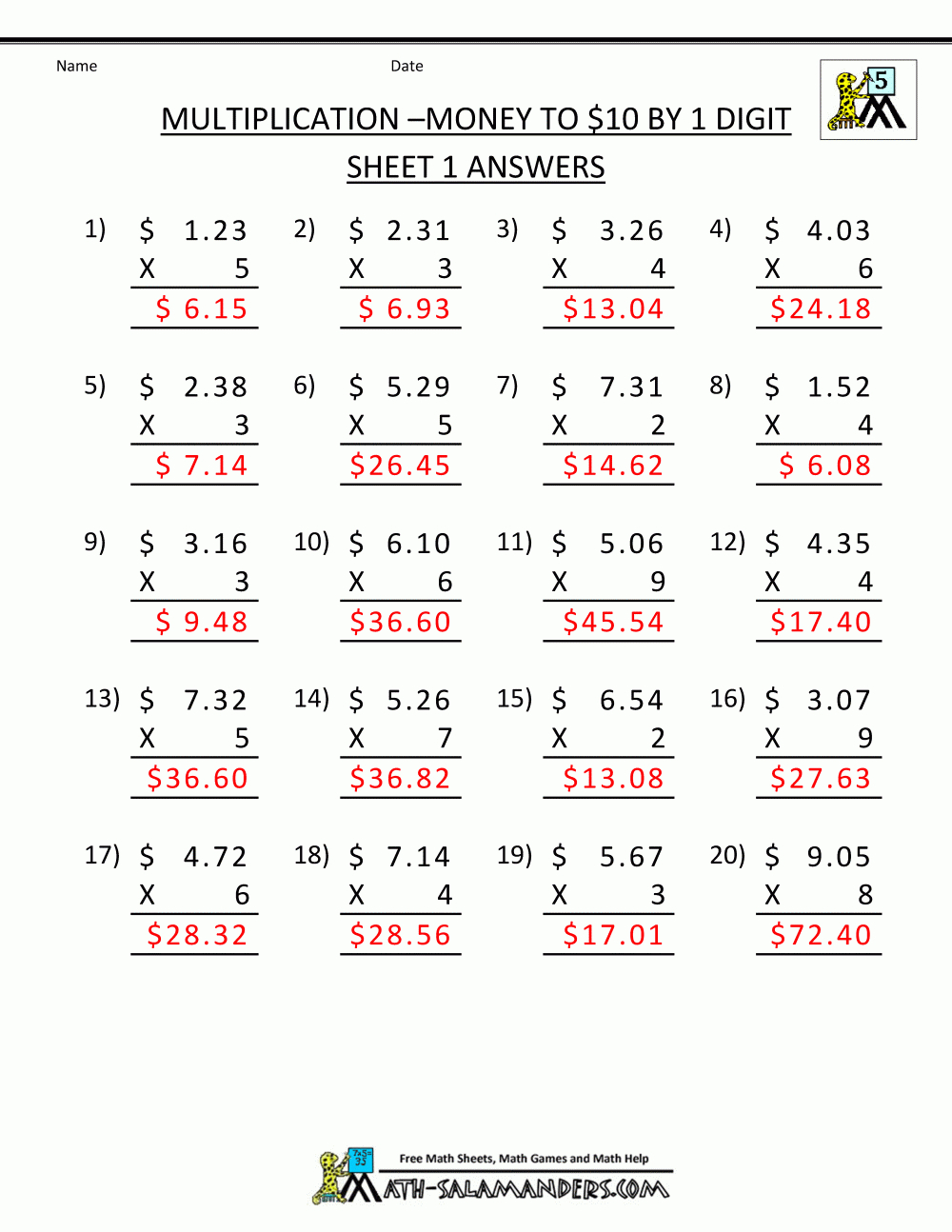 Printable Multiplication Sheet 5Th Grade | 8Th Grade Math Worksheets Printable With Answers