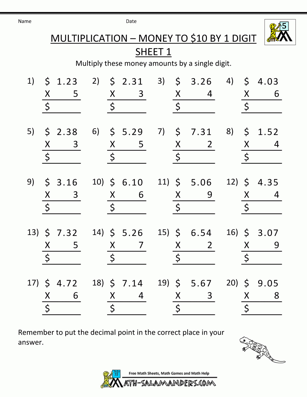 Printable Multiplication Sheet 5Th Grade | Fifth Grade Printable Worksheets