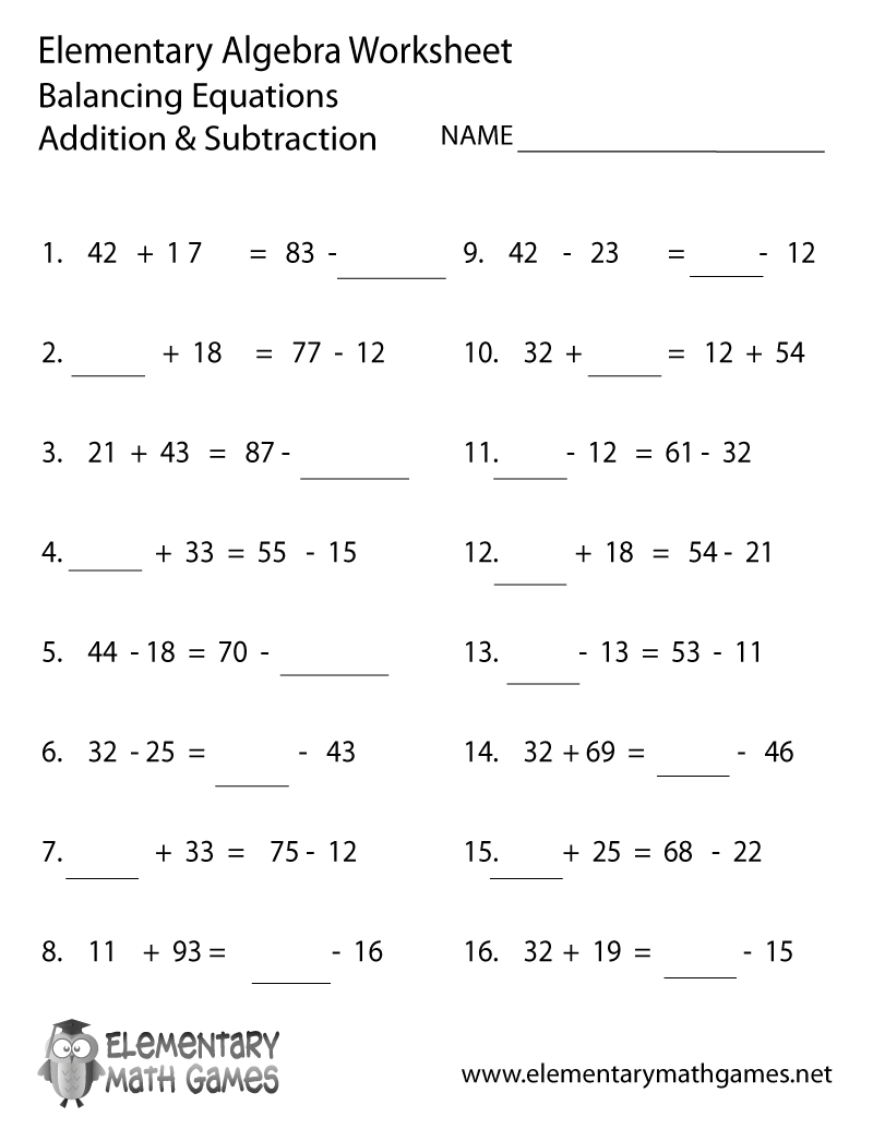 Printable Sample Balancing Equations Worksheet Form | Workout | Printable Algebra Worksheets High School