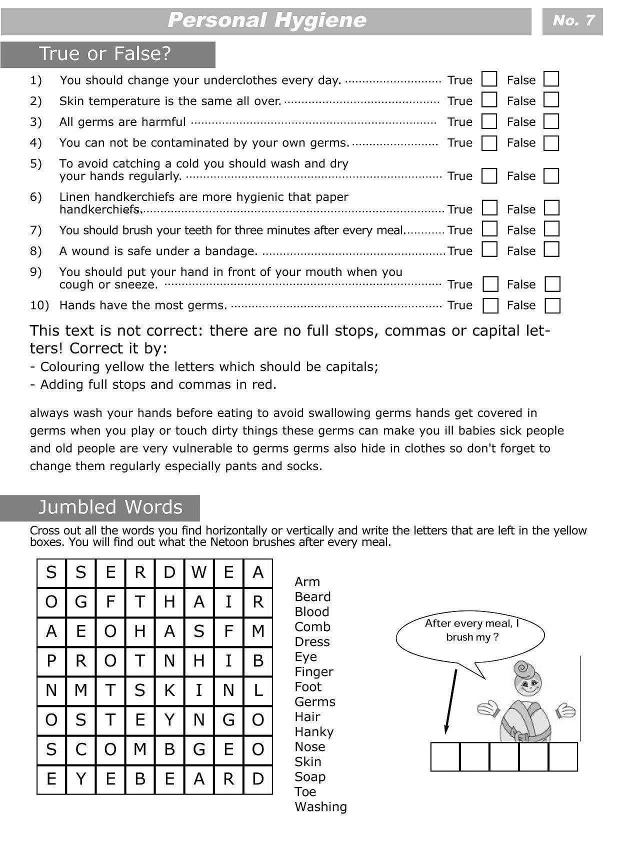 Printable Worksheets For Personal Hygiene | Personal Hygiene | 4Th Grade Health Printable Worksheets