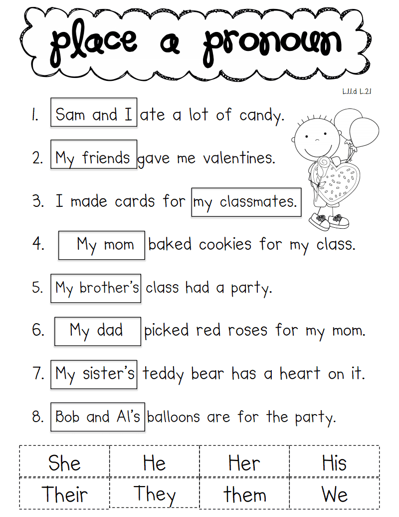 Pronoun Valentine.pdf | School - Ela | Pronoun Worksheets, Classroom | Free Printable Pronoun Worksheets For 2Nd Grade