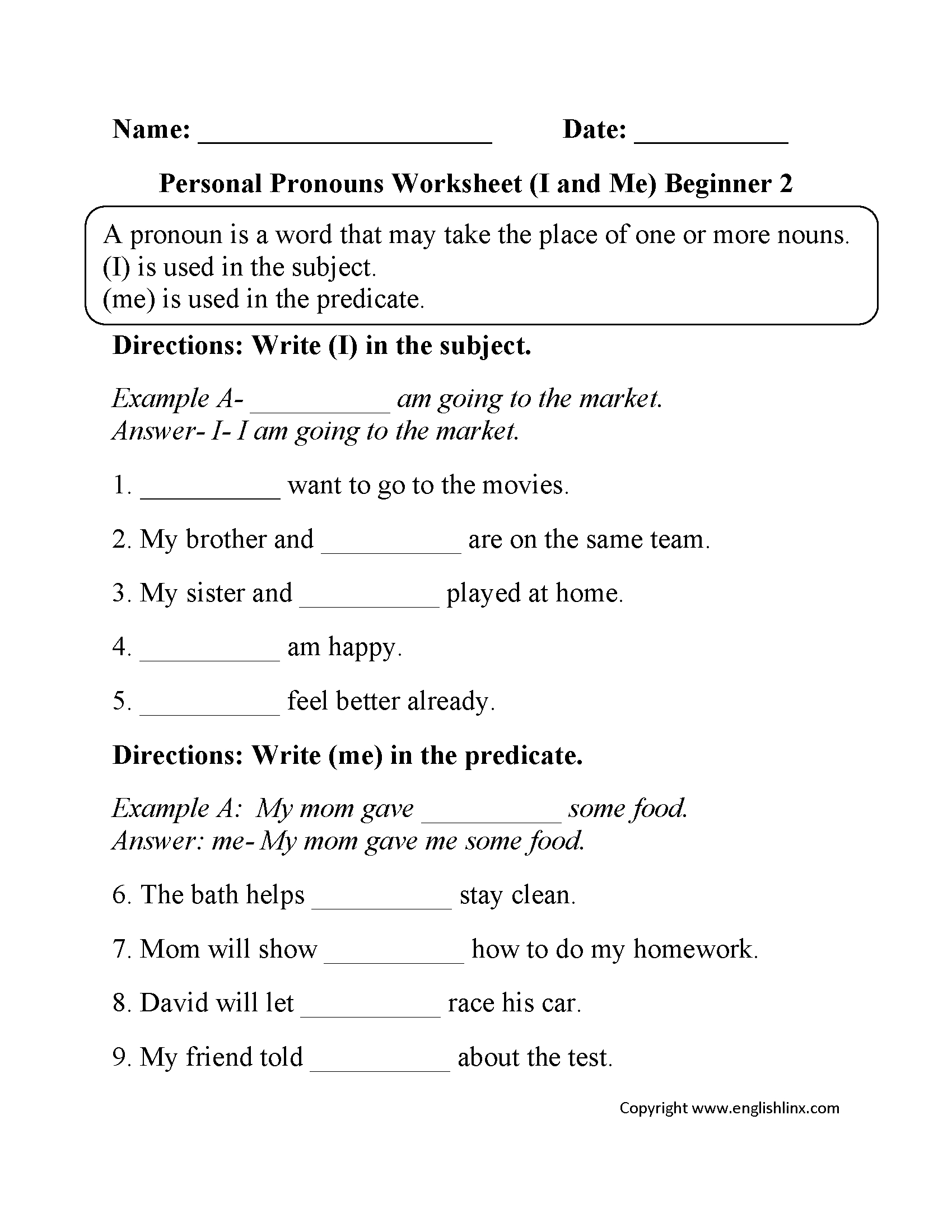 Object Pronouns Worksheet Grade 5
