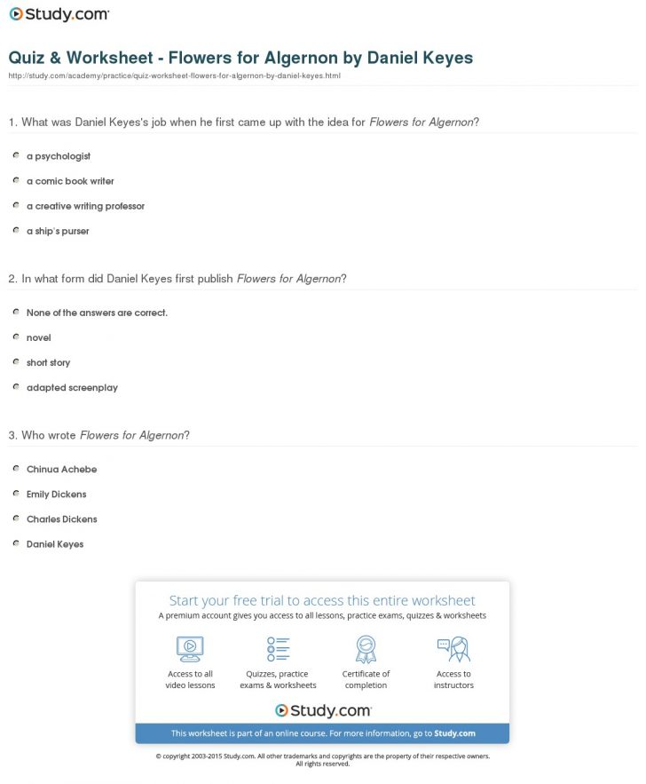 Quiz & Worksheet - Flowers For Algernondaniel Keyes | Study | Flowers ...