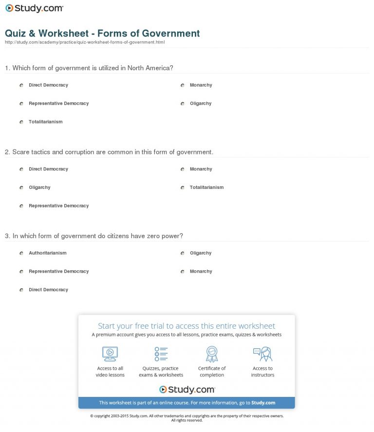 Quiz & Worksheet Forms Of Government Study Types Of Government