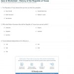 Quiz & Worksheet   History Of The Republic Of Texas | Study | Texas History Worksheets Printable