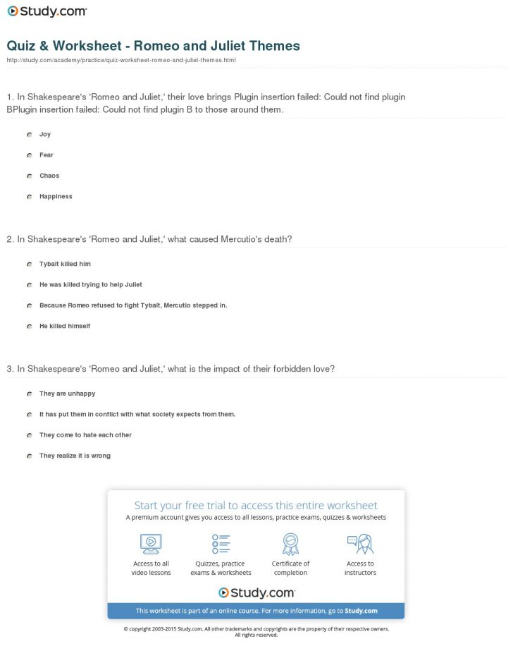 Quiz &amp; Worksheet - Romeo And Juliet Themes | Study | Romeo And Juliet ...