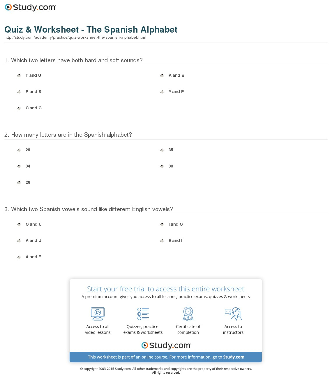 Quiz &amp;amp; Worksheet - The Spanish Alphabet | Study | Spanish Alphabet Worksheet Printable