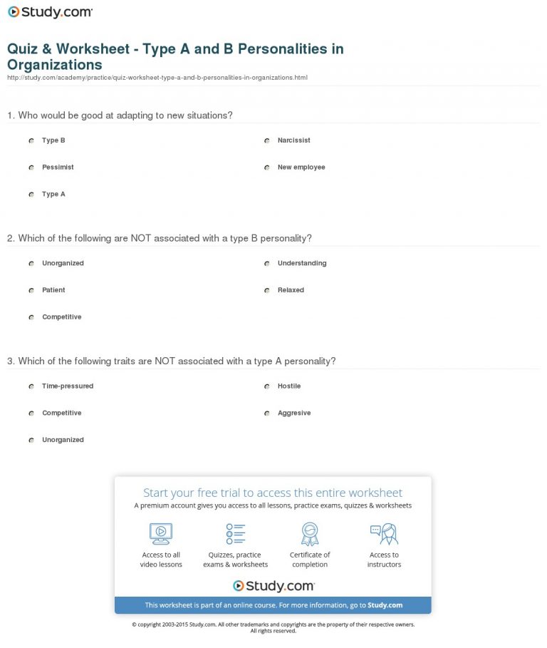 Quiz & Worksheet - Type A And B Personalities In Organizations ...