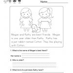 Reading Comprehension Worksheet   Free Kindergarten English | Free Printable English Reading Worksheets For Kindergarten