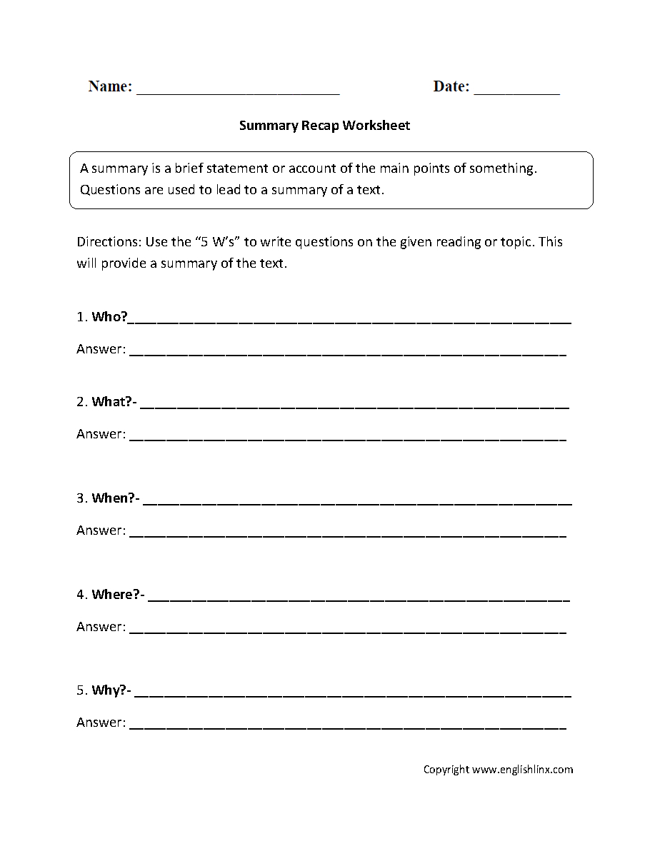 Reading Worksheets | Summary Worksheets - Free Printable Summarizing | Free Printable Summarizing Worksheets 4Th Grade