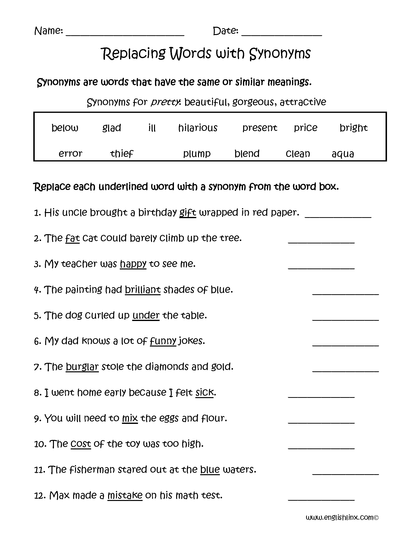Replacing Words With Synonyms Worksheets | Englishlinx Board | Grade 3 Vocabulary Worksheets Printable