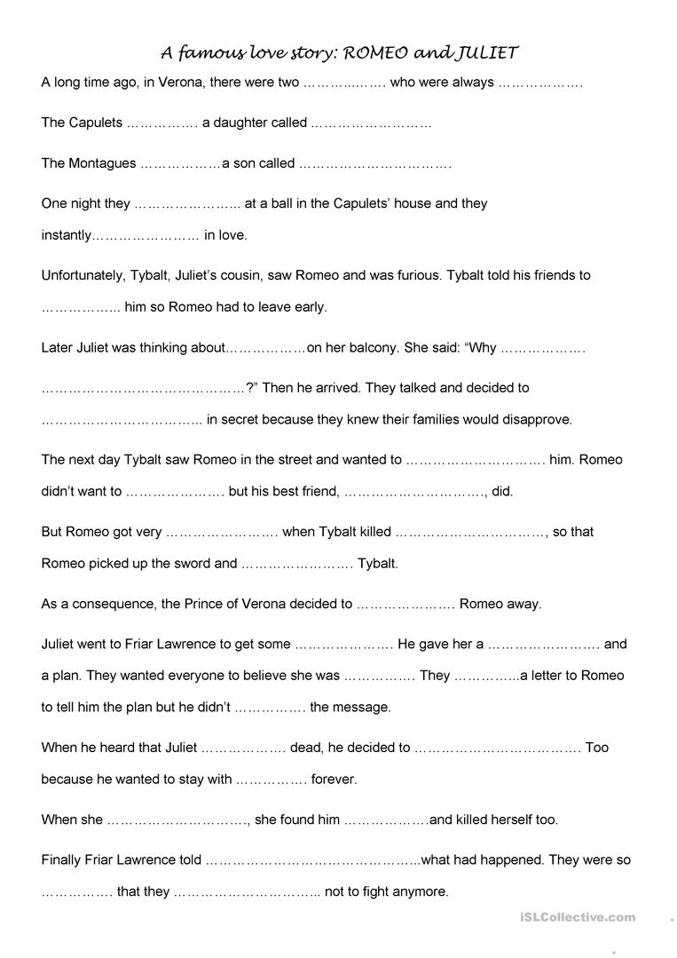 Romeo And Juliet Activities Worksheet - Free Esl Printable | Romeo And Juliet Free Printable Worksheets