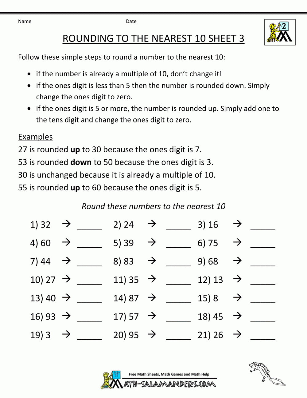 Rounding Worksheets To The Nearest 10 | Rounding To The Nearest Ten Worksheet Printable