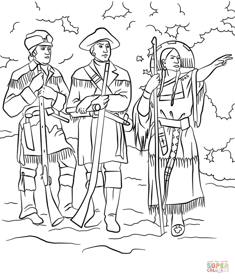 Sacagawea With Lewis And Clark Coloring Page | Free Printable | Sacagawea Printable Worksheets