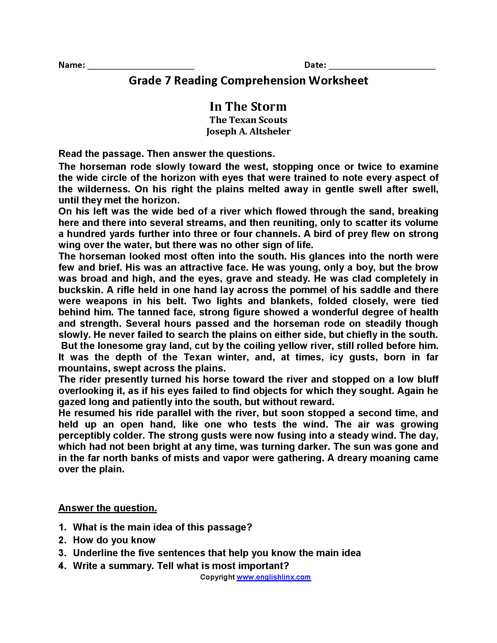 Seventh Grade Reading Worksheets | Englishlinx Board | Reading | Free Printable Middle School Reading Comprehension Worksheets