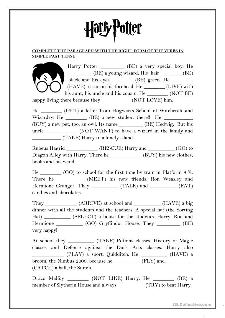 Simple Past Tense - Harry Potter Worksheet - Free Esl Printable | Past Simple Printable Worksheets