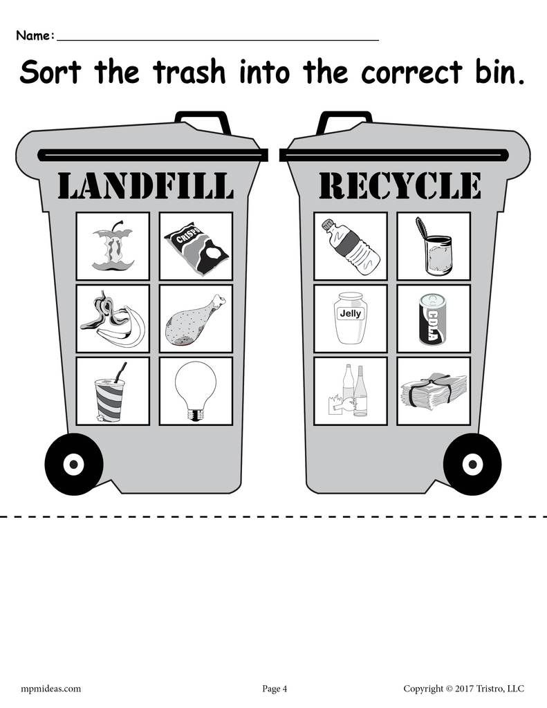 Sorting Trash - Earth Day Recycling Worksheets (4 Free Printable | Recycle Worksheets Printable