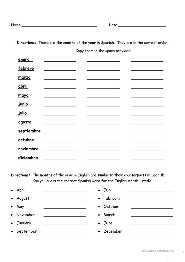 Spelling Months Of The Year In Spanish With Key Worksheet - Free Esl | Free Printable Elementary Spanish Worksheets
