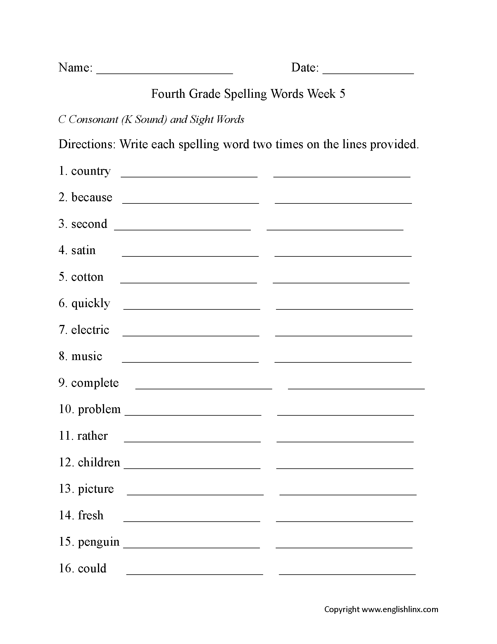Spelling Worksheets | Fourth Grade Spelling Worksheets - Free | Printable Spelling Worksheets