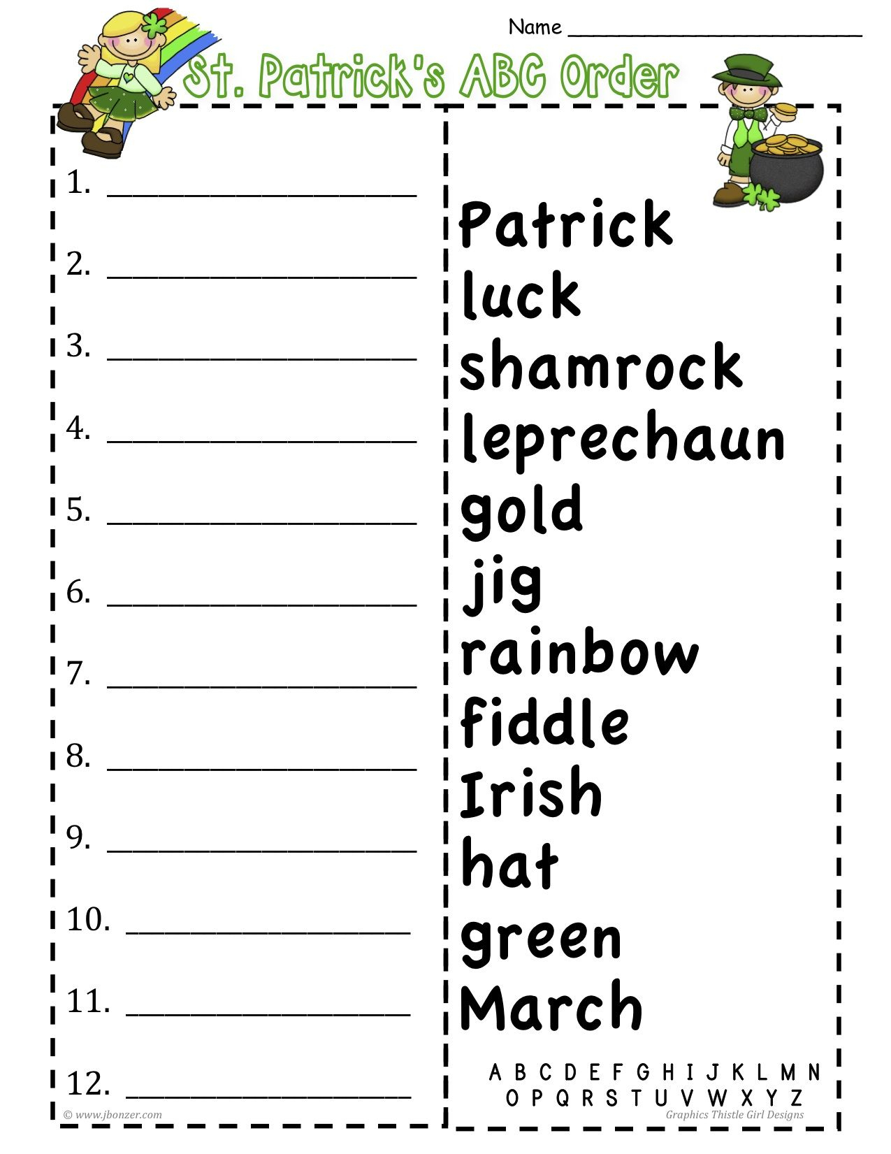 St. Patrick&amp;#039;s Abc Order Worksheet | Homeschool Printables | Printable Abc Order Worksheets