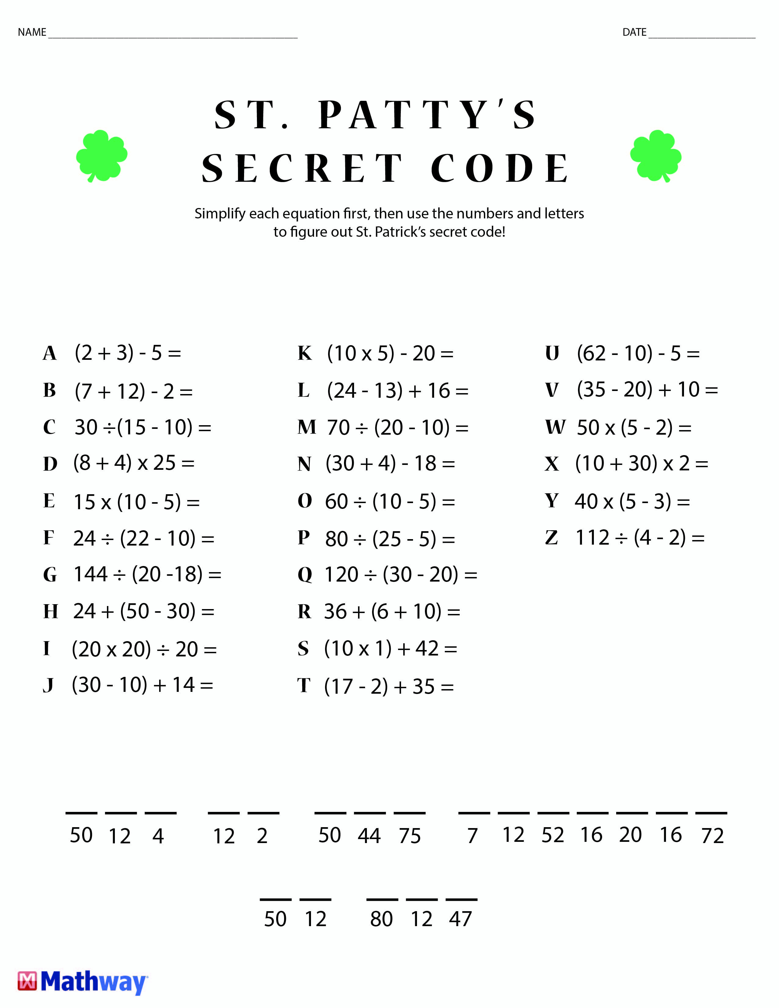 St. Patty's Day Crack The Secret Code Worksheet! Print This One Out | Crack The Code Worksheets Printable Free