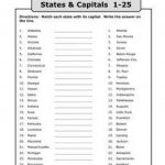 States And Capitals Worksheets 1 25 Worksheet For 3Rd 5Th Grade | Free Printable States And Capitals Worksheets