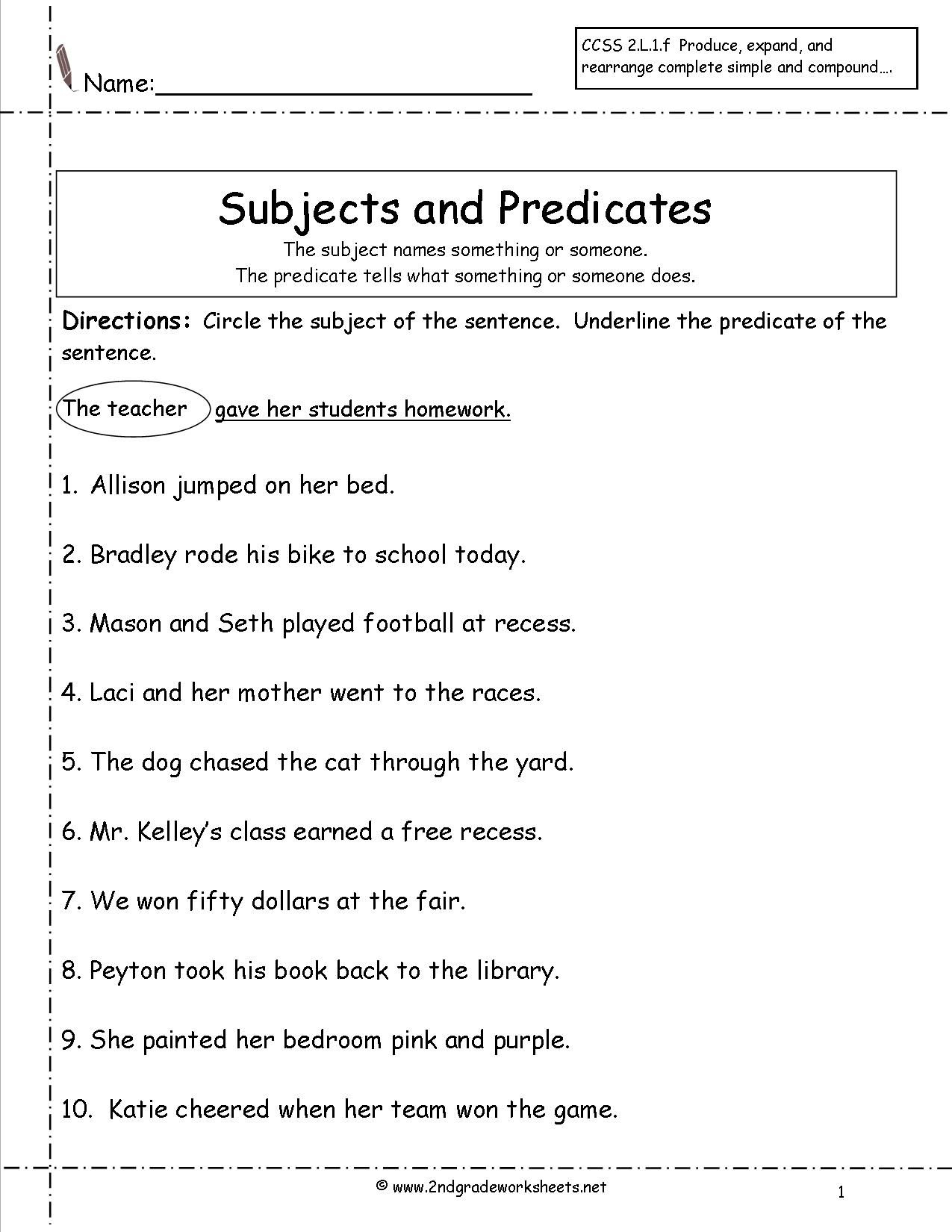 Subject Predicate Worksheets 2Nd Grade - Google Search | Kid Stuff | Free Printable Subject Predicate Worksheets 2Nd Grade