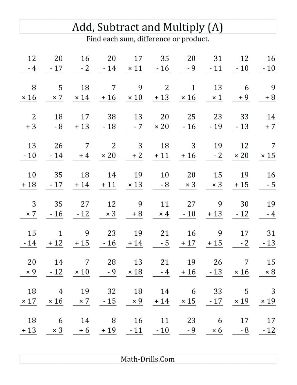 The Adding And Subtracting With Facts From 0 To 9 B Math Worksheet Mad Minute Math