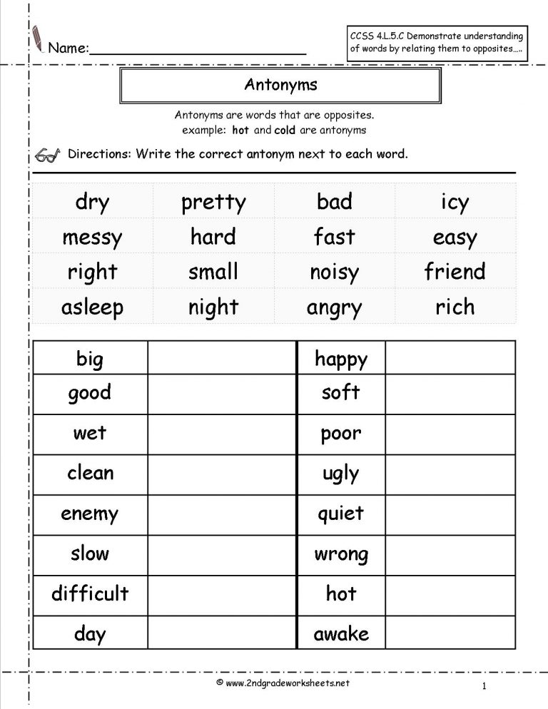 Synonyms And Antonyms Worksheets | Antonyms Printable Worksheets ...