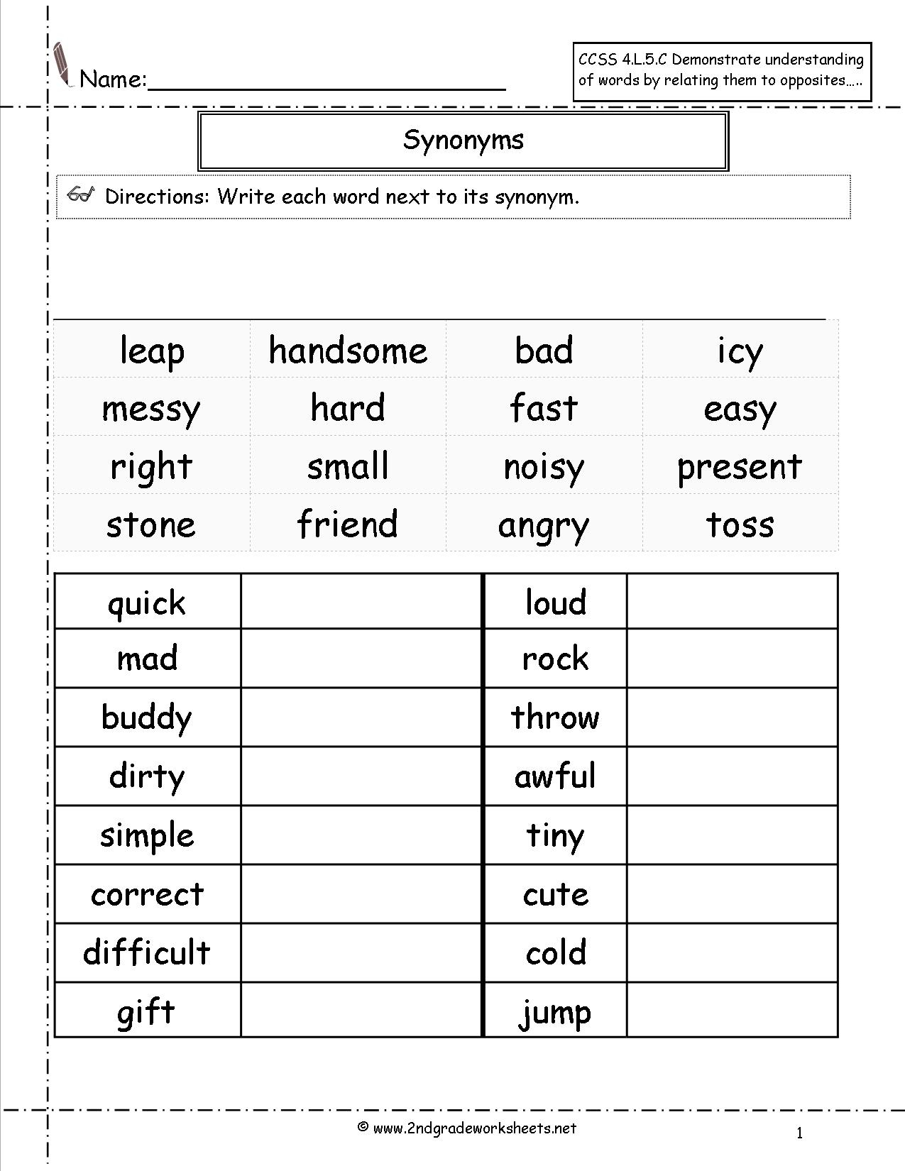 Synonyms And Antonyms Worksheets | Free Printable Antonym Worksheets