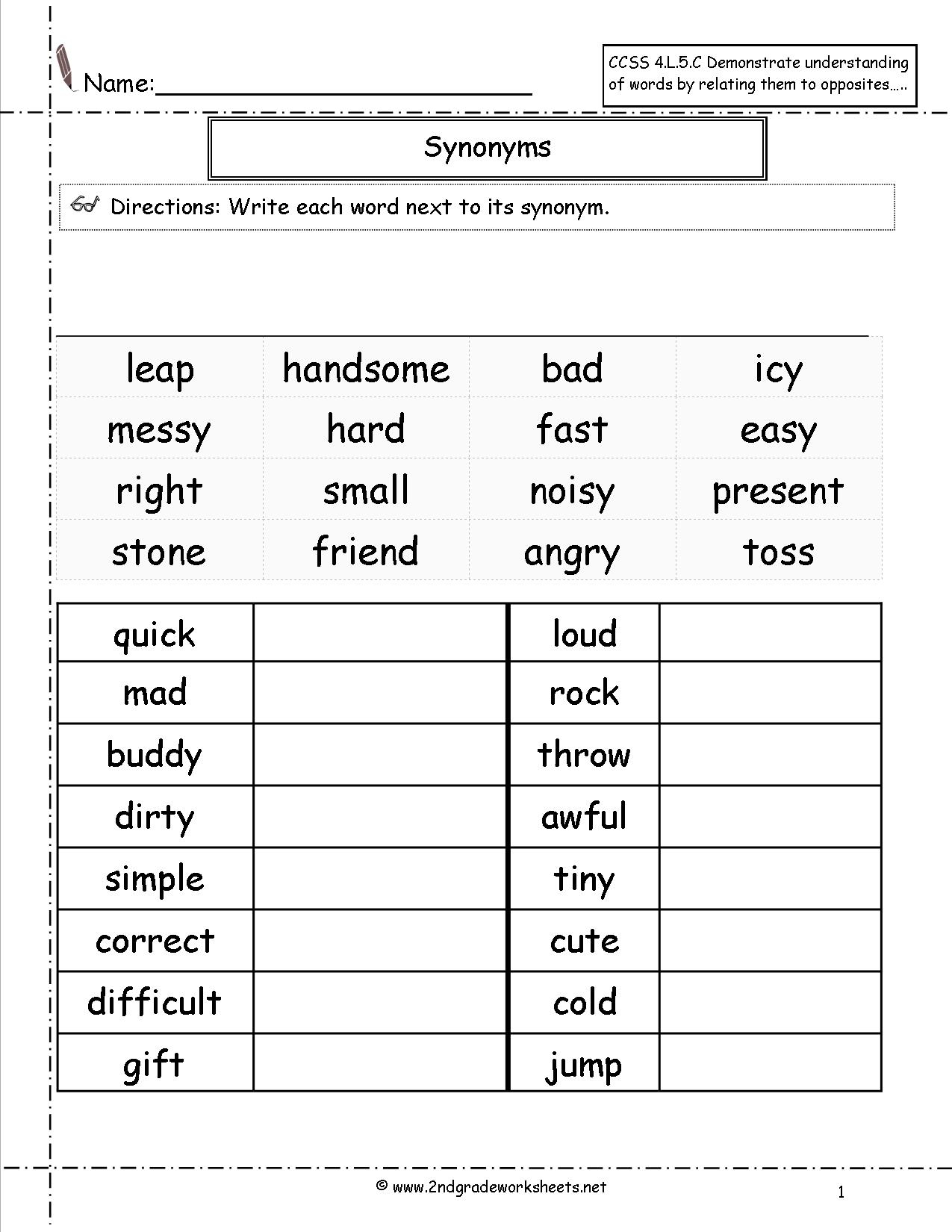 Free Synonym And Antonym Worksheets