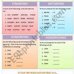 Synonyms, Antonyms, Homonyms And Homophones   Esl Worksheetmws1911 | Free Printable Worksheets Synonyms Antonyms And Homonyms