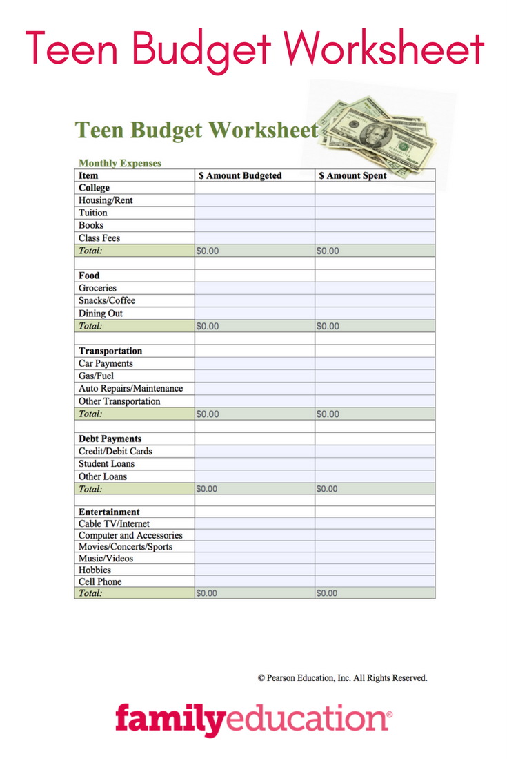 Teen Budget Worksheet | Teens | Budgeting Worksheets, Life Skills | Printable Worksheets For Teens