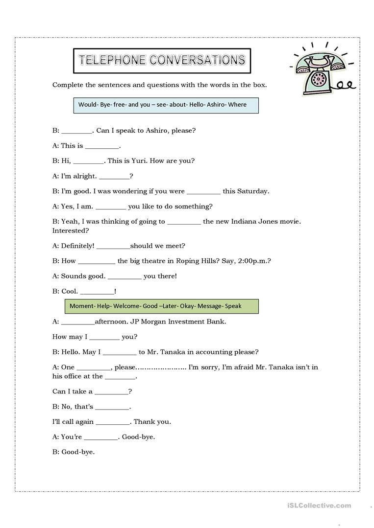 Telephone Conversations Worksheet - Free Esl Printable Worksheets | Free Printable English Conversation Worksheets