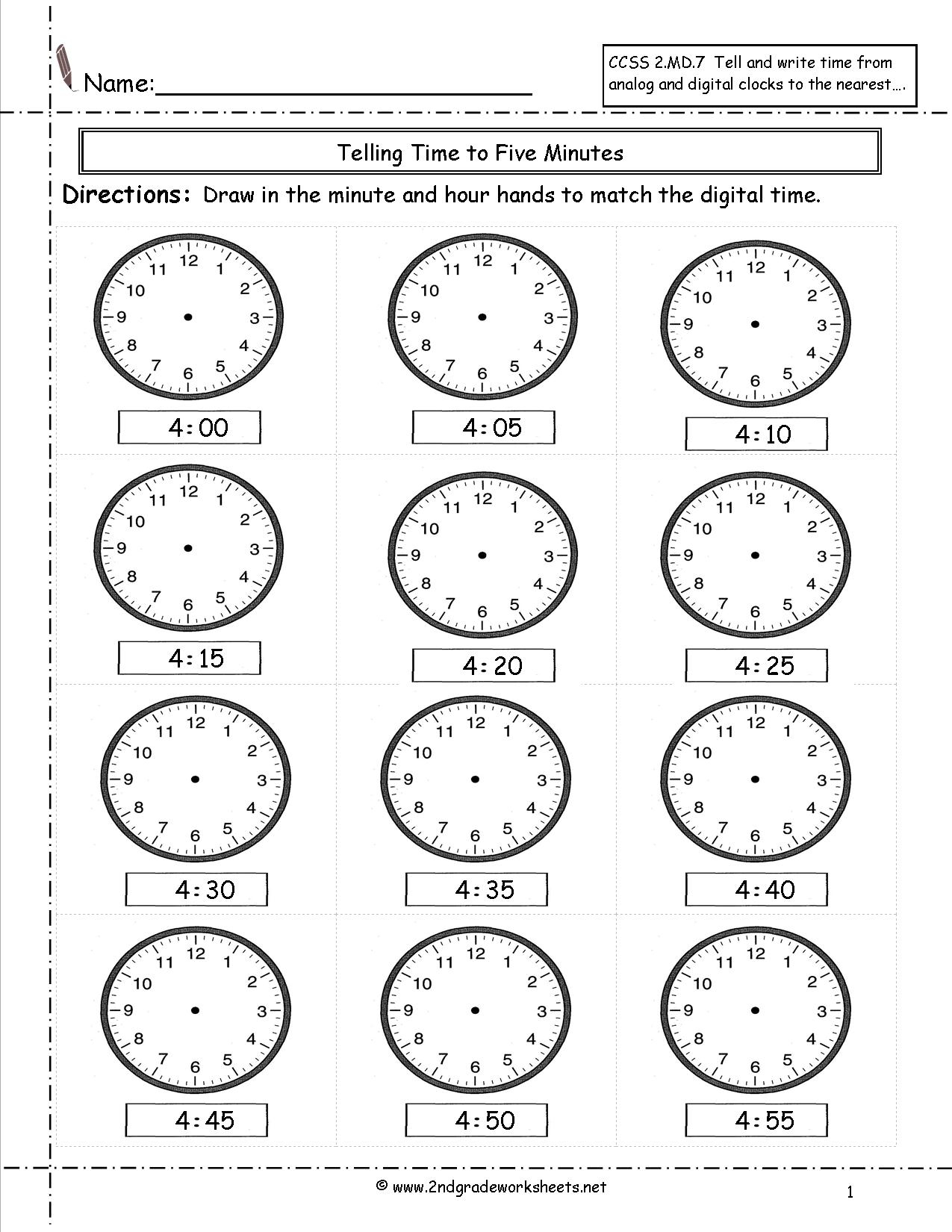 Telling Time Worksheet Printable Printable Worksheets