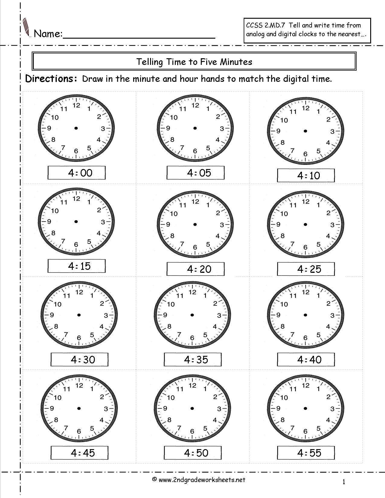 Telling And Writing Time Worksheets | Telling Time Worksheets Printable