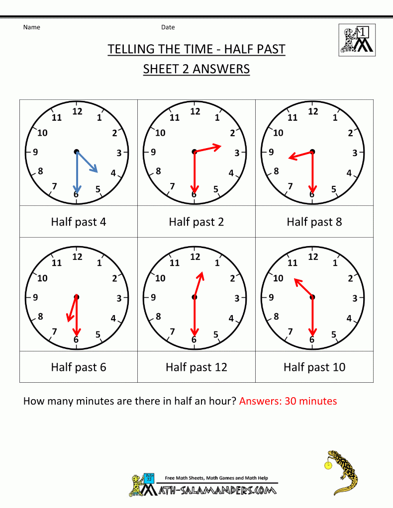 Telling Time Worksheets - O&amp;#039;clock And Half Past | Free Printable Telling Time Worksheets For 1St Grade