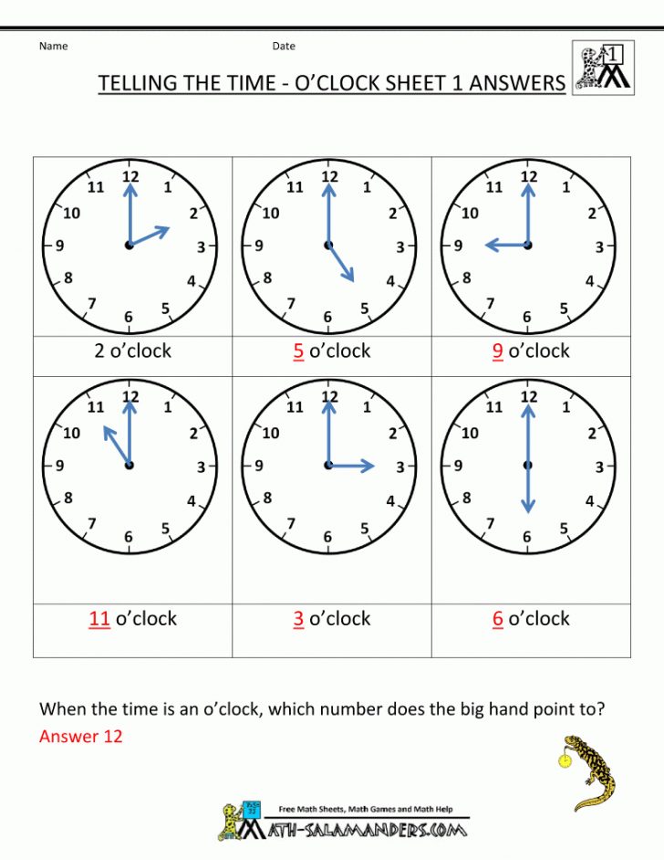 Telling Time Worksheets - O'clock And Half Past 