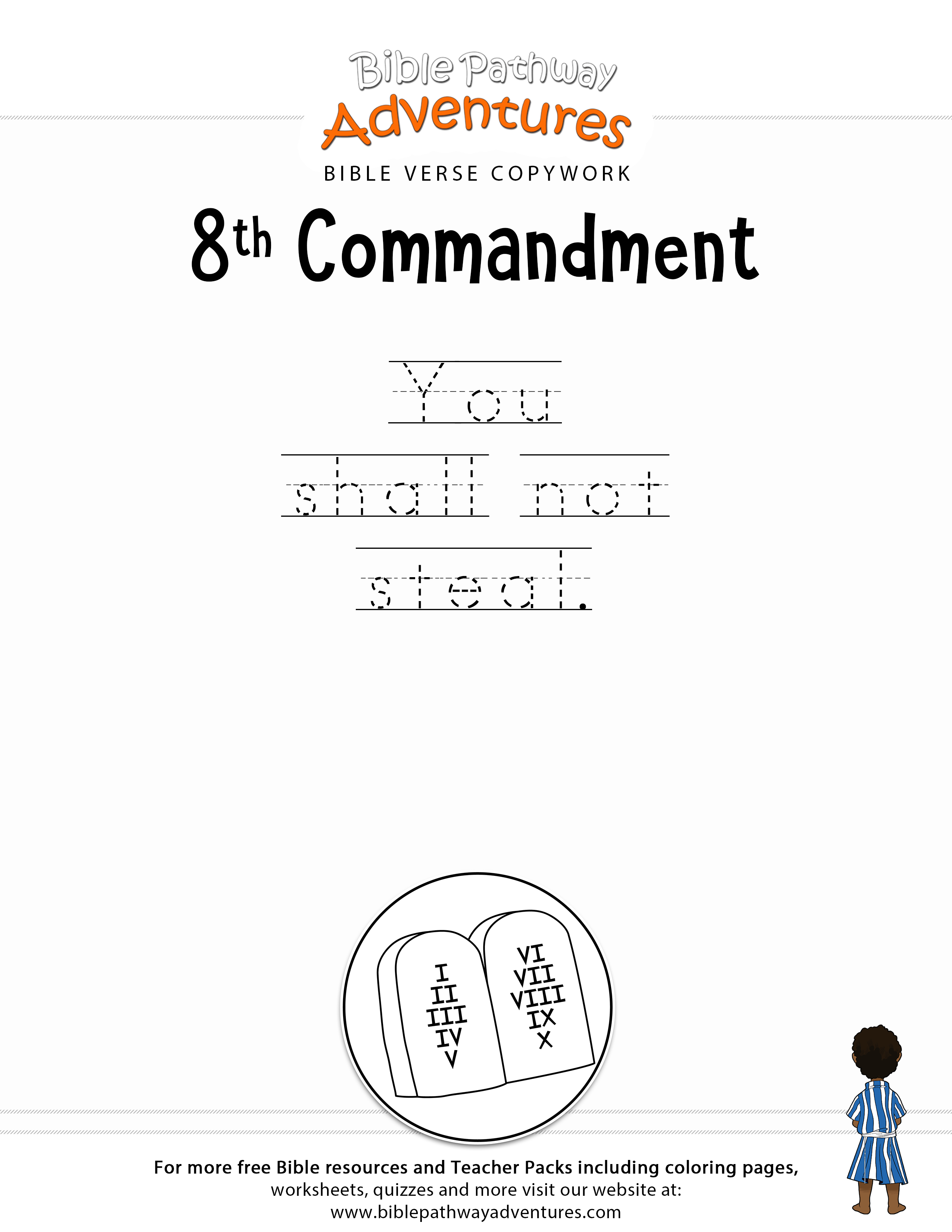 Ten Commandments Copywork: 8Th Commandment | Bible Story:10 | 10 Commandments Printable Worksheets