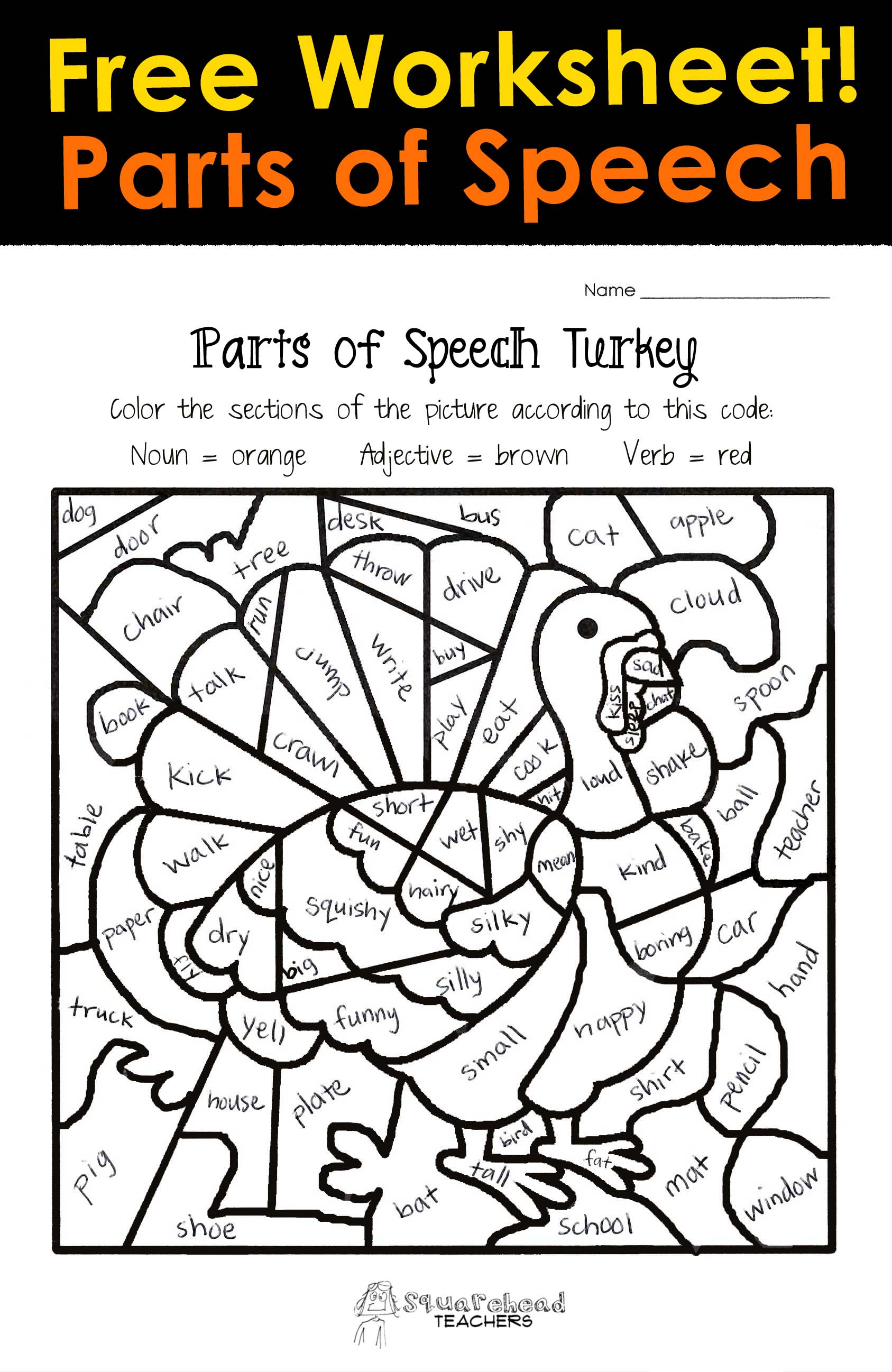 Thanksgiving Parts Of Speech Worksheet | Squarehead Teachers | Free Printable Thanksgiving Worksheets For Middle School