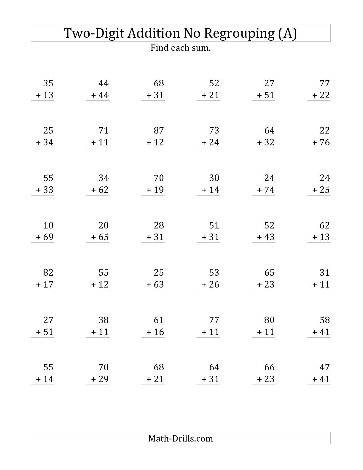 Free Printable Two Digit Addition Worksheets Printable Worksheets