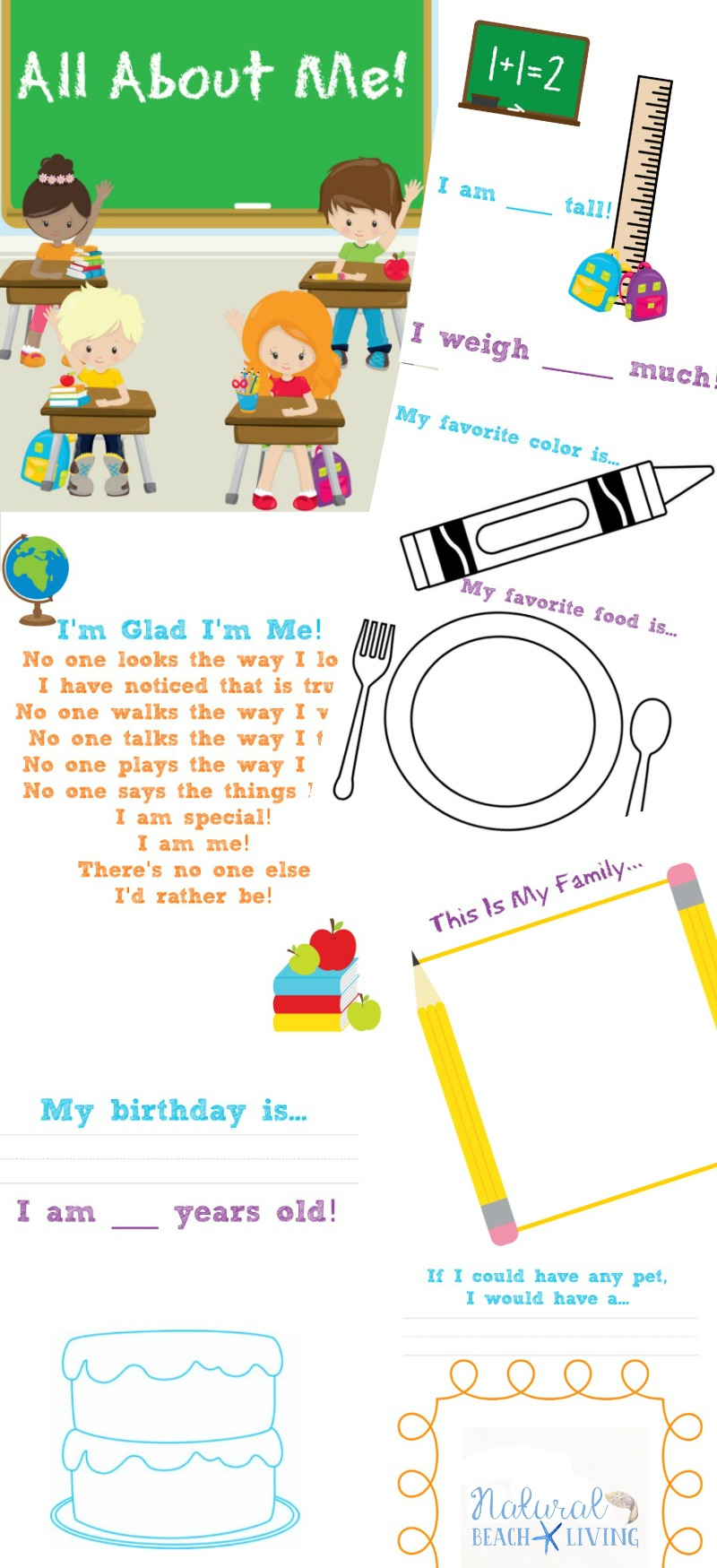 The Best All About Me Preschool Theme Printables - Natural Beach Living | All About Me Worksheet Preschool Printable
