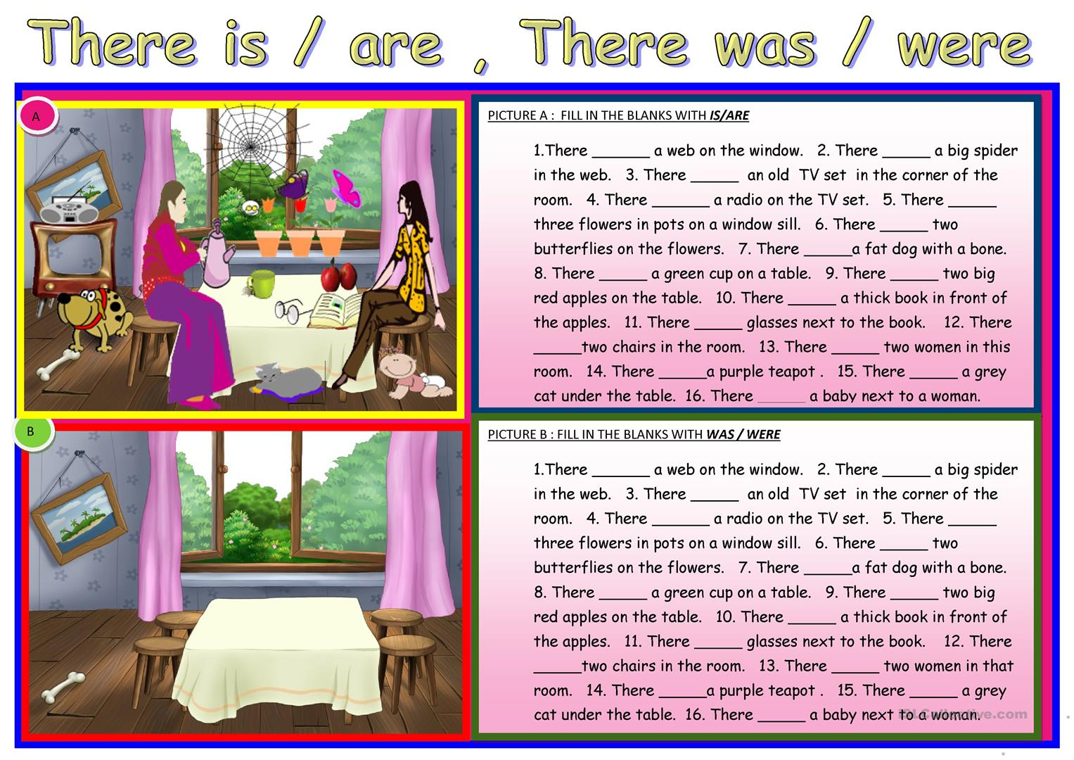 There Is / Are ,there Was / Were Worksheet - Free Esl Printable | There Was There Were Printable Worksheets